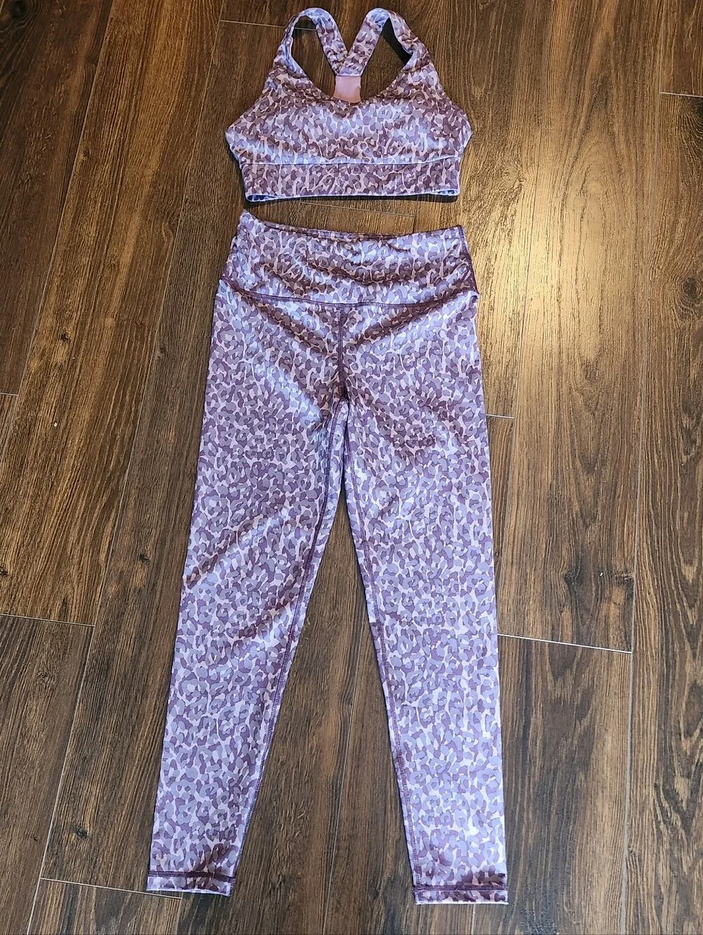 Women's Kyodan Mauve Animal-Print High-Waist Leggings & Sports Bra Set